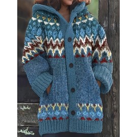 [Cozy Elegant Cardigan Sweater] Cozy Elegant Women's Cardigan Sweater Coat | Hooded Button-front Closure, Turquoise/Red/Black/Gray/White, Machine Washable Winter Jacket for Everyday & Formal Outfits, Autumn Knitwear, Comfortable Fit