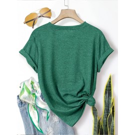3pcs Women'S Floral Print T-Shirts - Casual Crew Neck, Short Sleeve, Medium Stretch Summer Tops with Heart & Flower Design, Plus Size, Fashionable for Commute, Vacation & Casual Attire