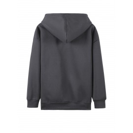 Women's Plus Size New York Graphic Hoodie - Casual Gray Zip-Up Sweatshirt with Kangaroo Pocket, Long Sleeves, and Ribbed Cuffs, Cute Hoodies