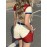 2pcs Campus Style s Set, Women'S Short Sleeve + Shorts, Red and Blue Contrast Number Print No. 33, Summer Casual Outfit
