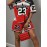 2pcs American Street Style y Short Sleeve Set, Women's V-Neck Top with High-Waist Shorts in Red and Black Star Print, Breathable Mesh Fabric for Summer Photoshoots