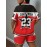 2pcs American Street Style y Short Sleeve Set, Women's V-Neck Top with High-Waist Shorts in Red and Black Star Print, Breathable Mesh Fabric for Summer Photoshoots